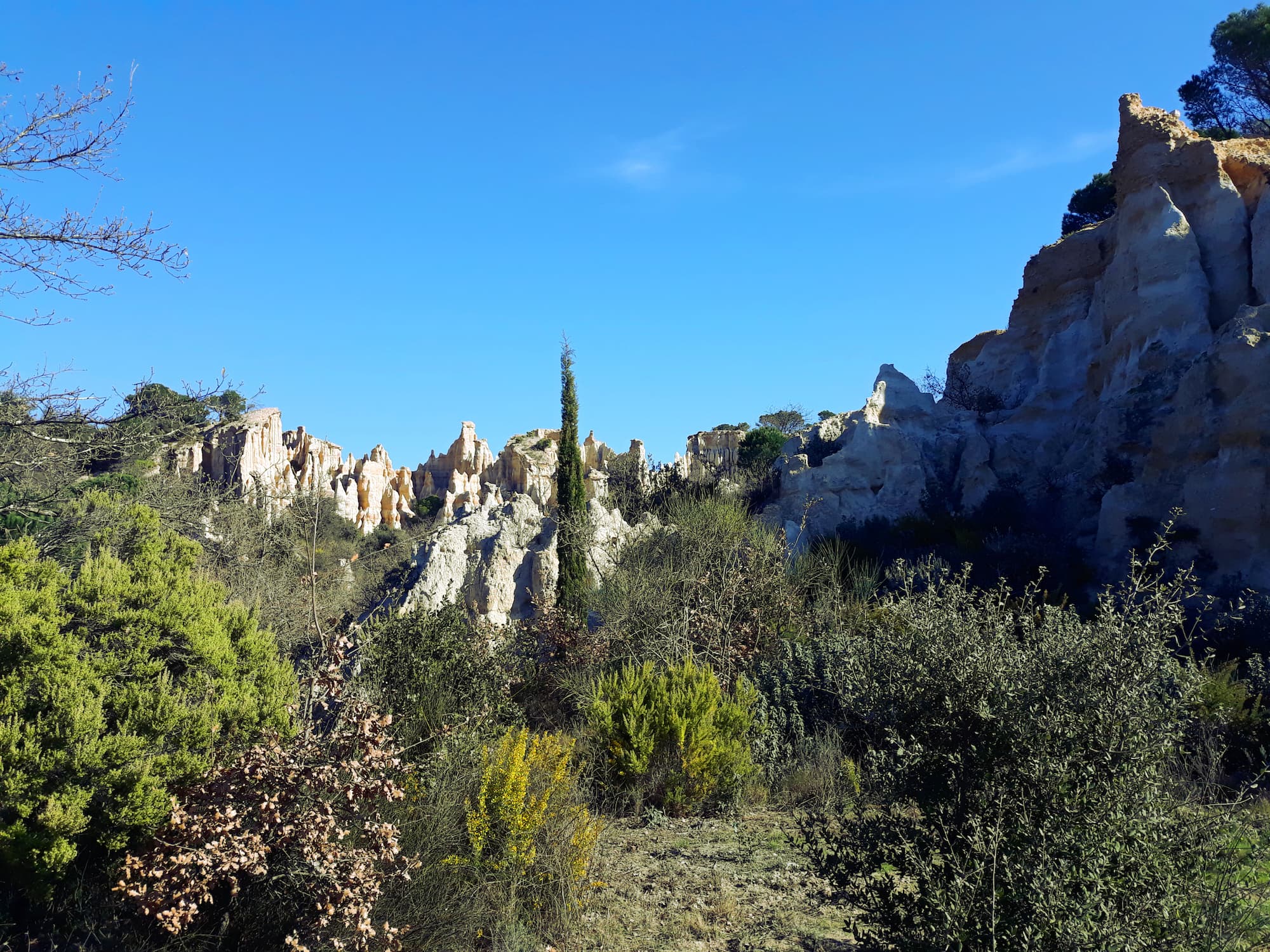 Vue sur le site des orgues d'ille sur tet depuis le chemin en roussillon conflent dans les pyrénées orientales